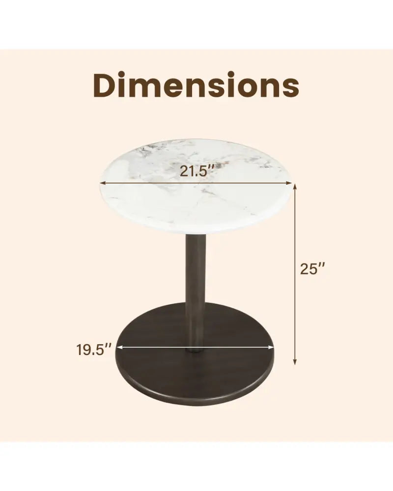 Round Marble Side Table Pedestal End Table with Stone Finish and Wooden-Black & White - Black & White - End & Side
