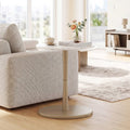 Round Marble Side Table with Stone Finish and Wooden Base for Small Spaces-White and Gold - White & Golden - End & Side