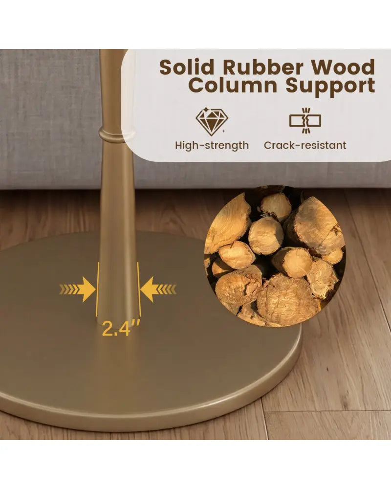 Round Marble Side Table with Stone Finish and Wooden Base for Small Spaces-White and Gold - White & Golden - End & Side