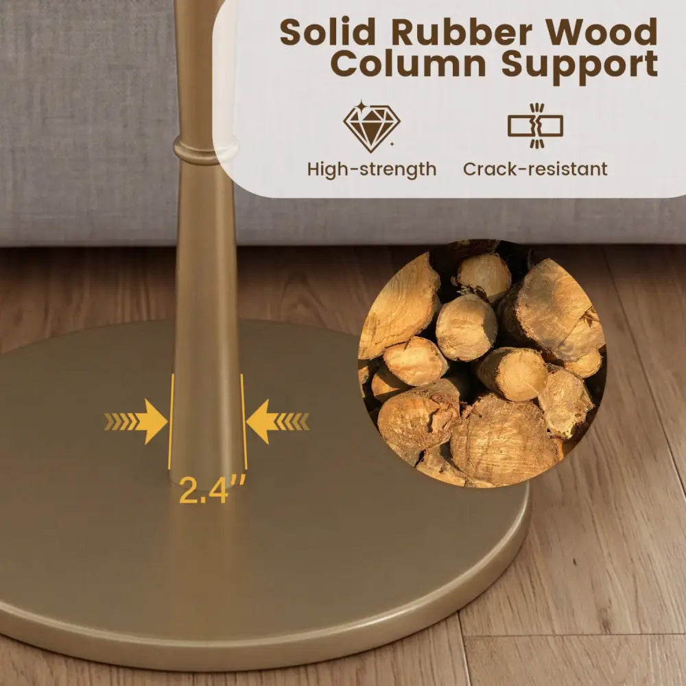 Round Marble Side Table with Stone Finish and Wooden Base for Small Spaces-White and Gold - White & Golden - End & Side