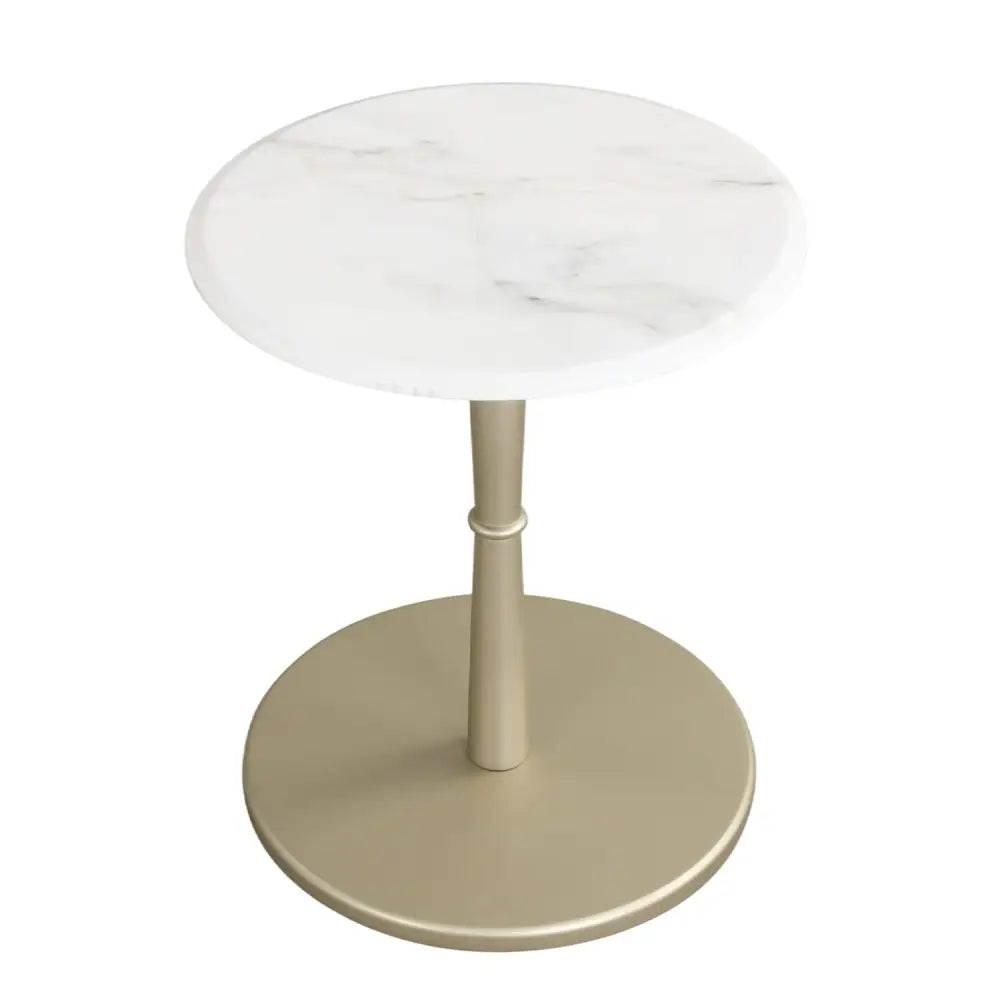 Round Marble Side Table with Stone Finish and Wooden Base for Small Spaces-White and Gold - White & Golden - End & Side