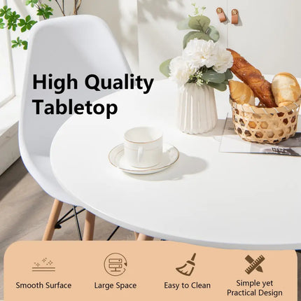 Round Modern Dining Table with Solid Wooden Leg-White - White - Dining Tables