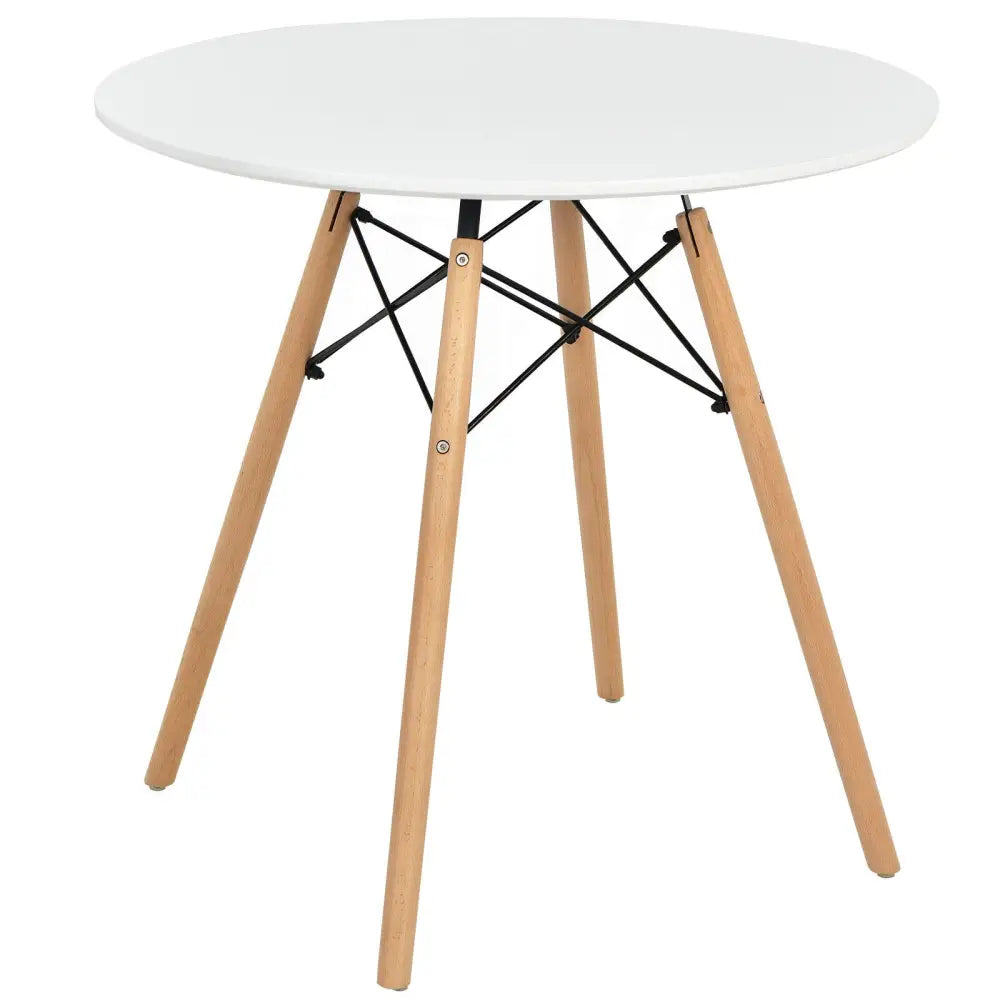 Round Modern Dining Table with Solid Wooden Leg-White - White - Dining Tables