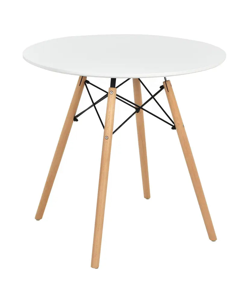 Round Modern Dining Table with Solid Wooden Leg-White - White - Dining Tables