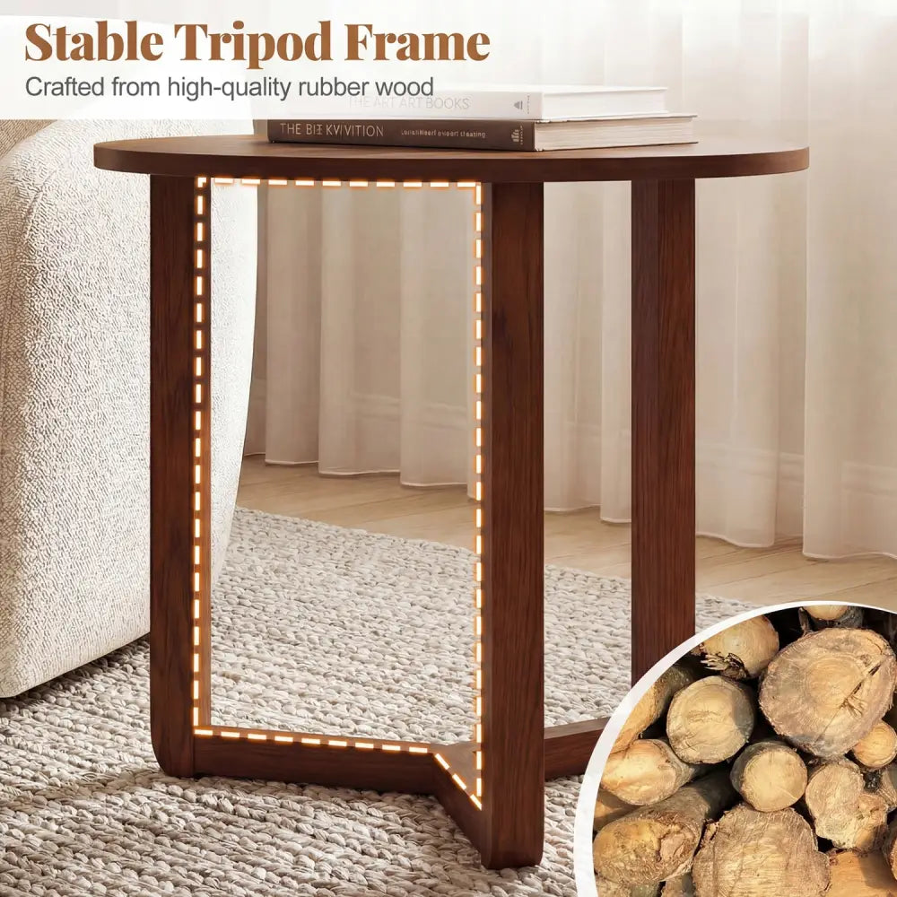 Round Nesting Coffee Table Set of 2 Wood Nesting End Tables with Thickened Top-Walnut - Walnut - Coffee Tables