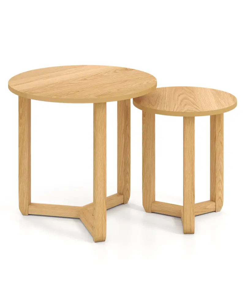 Round Nesting Coffee Table Set of 2 Wood Nesting End Tables with Thickened Top-Natural - Natural - Coffee Tables
