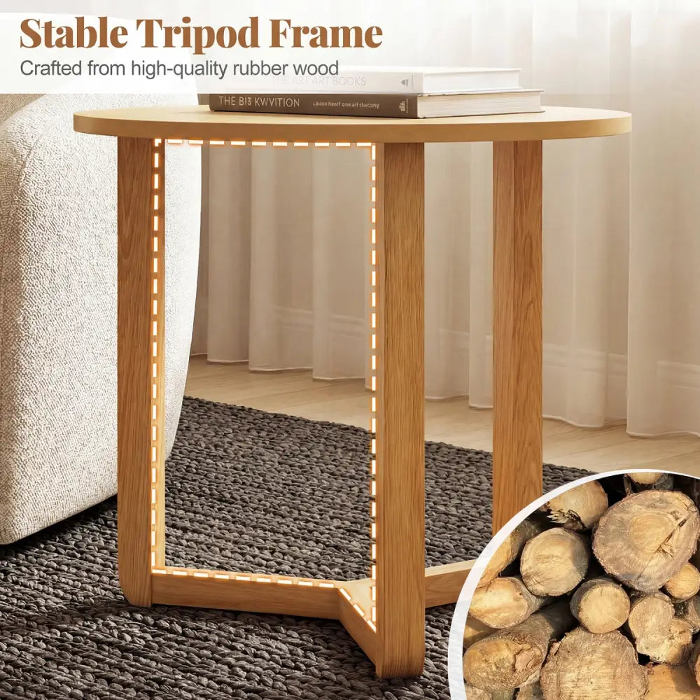 Round Nesting Coffee Table Set of 2 Wood Nesting End Tables with Thickened Top-Natural - Natural - Coffee Tables