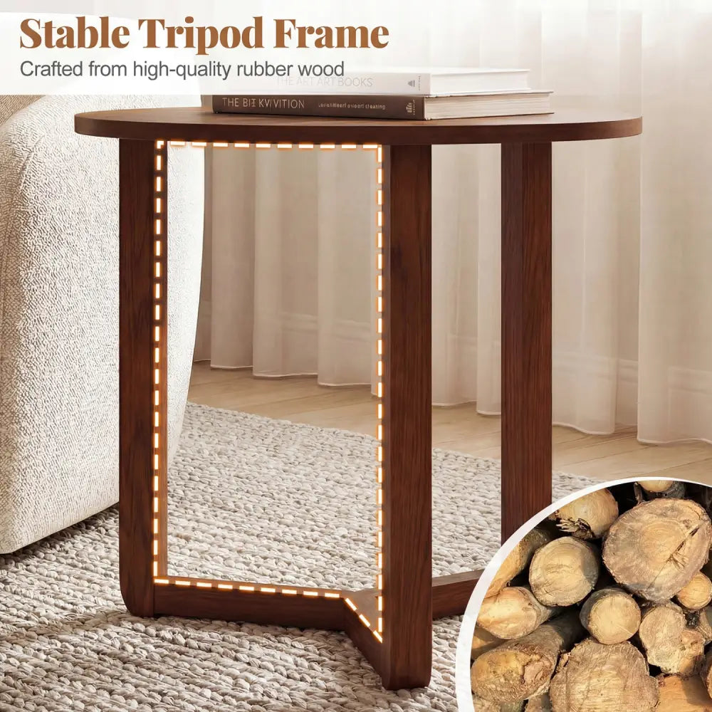 Round Nesting Coffee Table Set of 2 Wood Nesting End Tables with Thickened Top-Walnut - Walnut - Coffee Tables