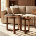 Round Nesting Coffee Table Set of 2 Wood Nesting End Tables with Thickened Top-Walnut - Walnut - Coffee Tables