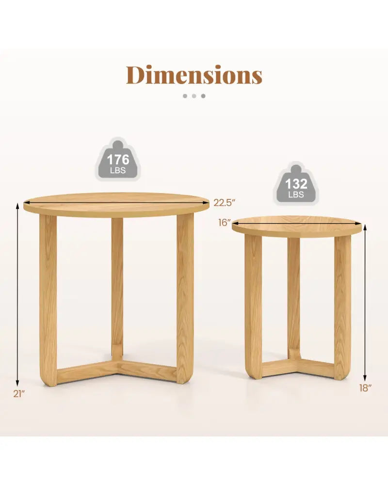 Round Nesting Coffee Table Set of 2 Wood Nesting End Tables with Thickened Top-Natural - Natural - Coffee Tables