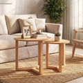 Round Nesting Coffee Table Set of 2 Wood Nesting End Tables with Thickened Top-Natural - Natural - Coffee Tables