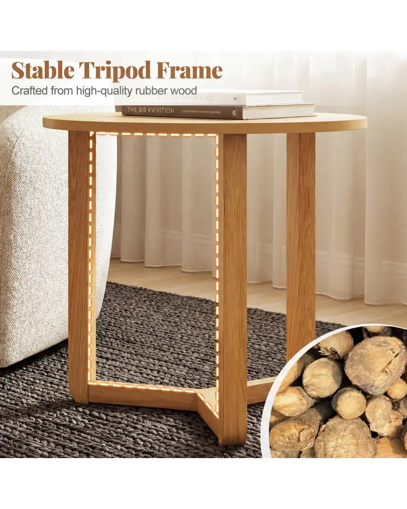Round Nesting Coffee Table Set of 2 Wood Nesting End Tables with Thickened Top-Natural - Natural - Coffee Tables