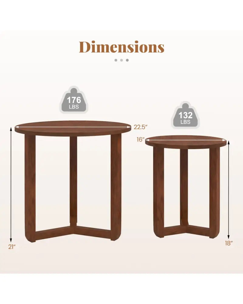 Round Nesting Coffee Table Set of 2 Wood Nesting End Tables with Thickened Top-Walnut - Walnut - Coffee Tables