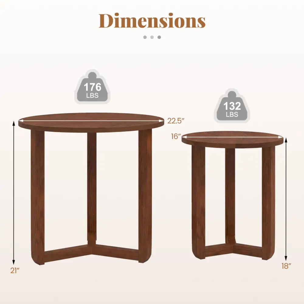 Round Nesting Coffee Table Set of 2 Wood Nesting End Tables with Thickened Top-Walnut - Walnut - Coffee Tables
