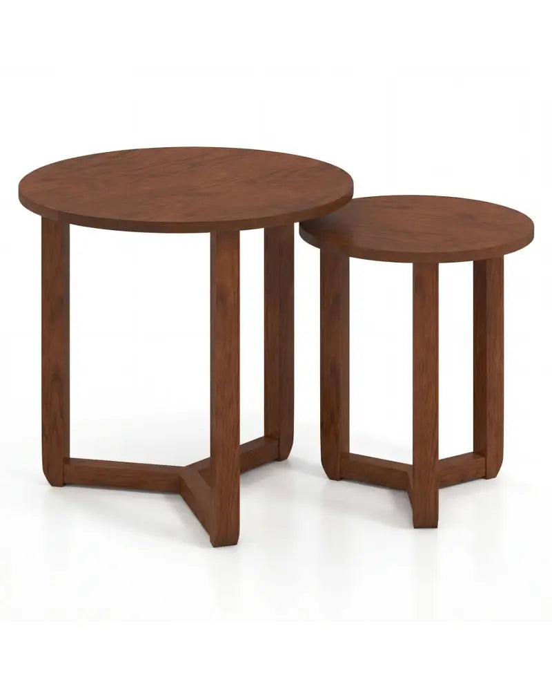Round Nesting Coffee Table Set of 2 Wood Nesting End Tables with Thickened Top-Walnut - Walnut - Coffee Tables