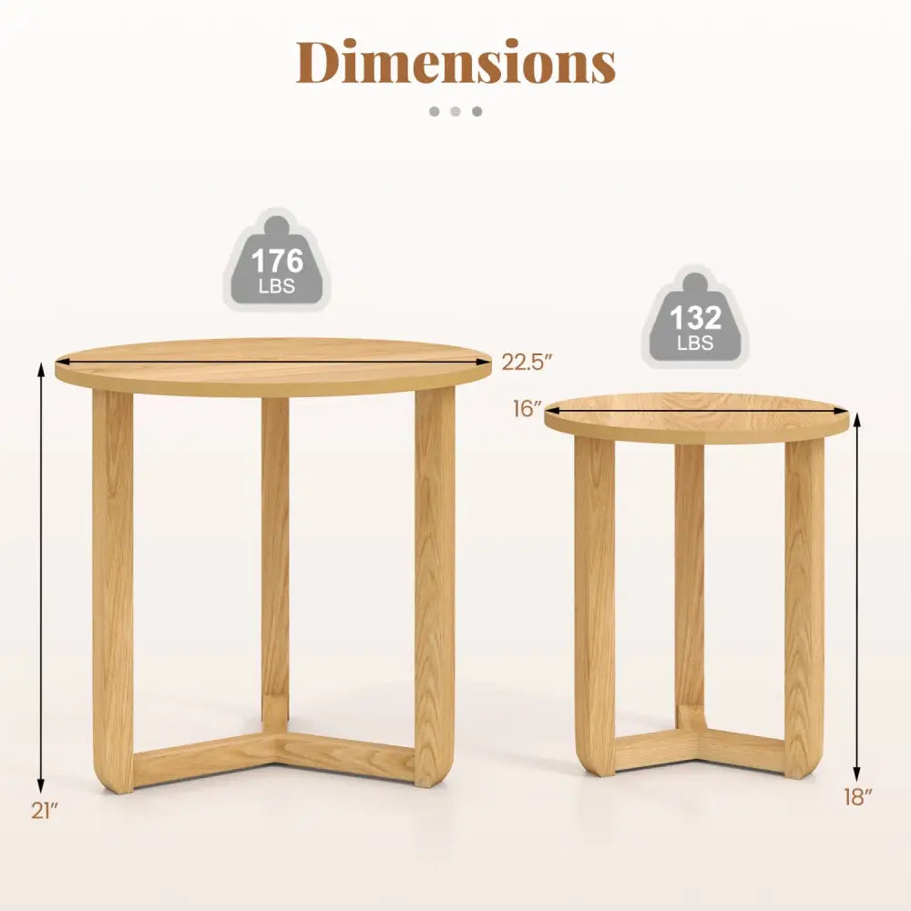 Round Nesting Coffee Table Set of 2 Wood Nesting End Tables with Thickened Top-Natural - Natural - Coffee Tables