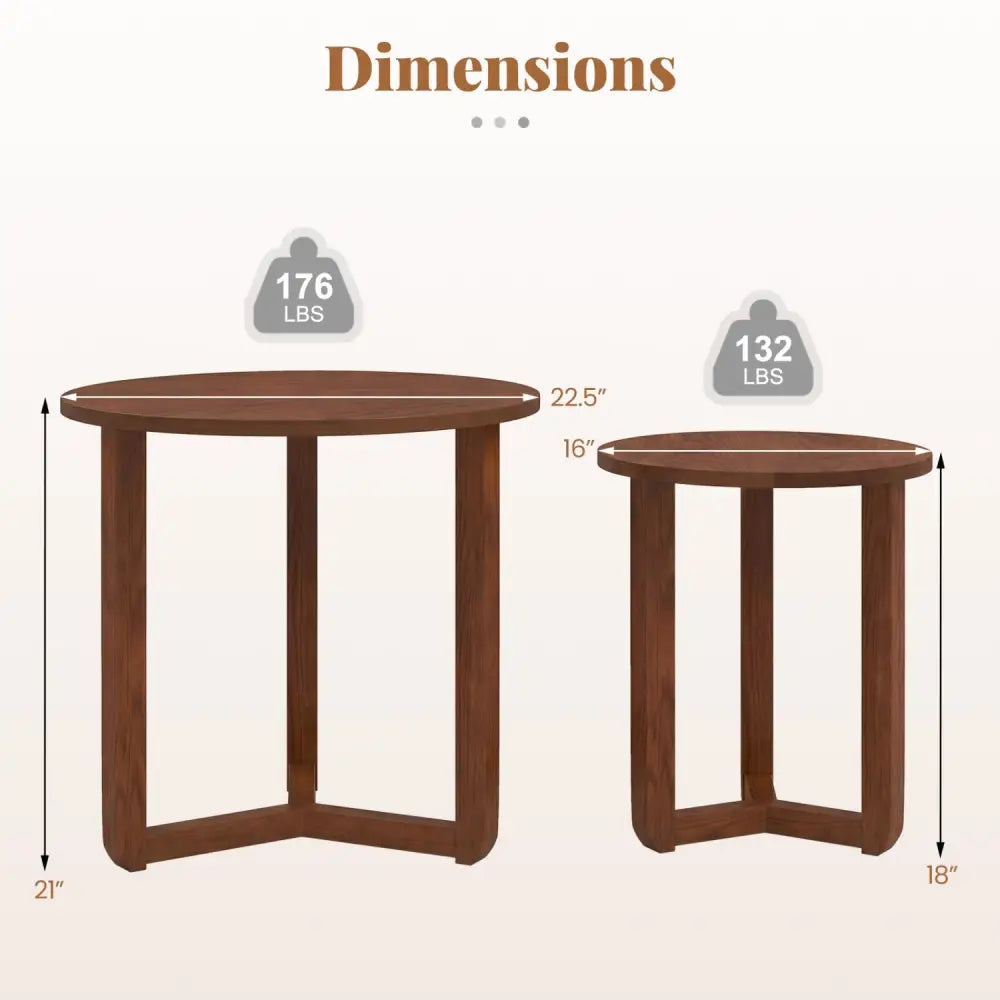 Round Nesting Coffee Table Set of 2 Wood Nesting End Tables with Thickened Top-Walnut - Walnut - Coffee Tables