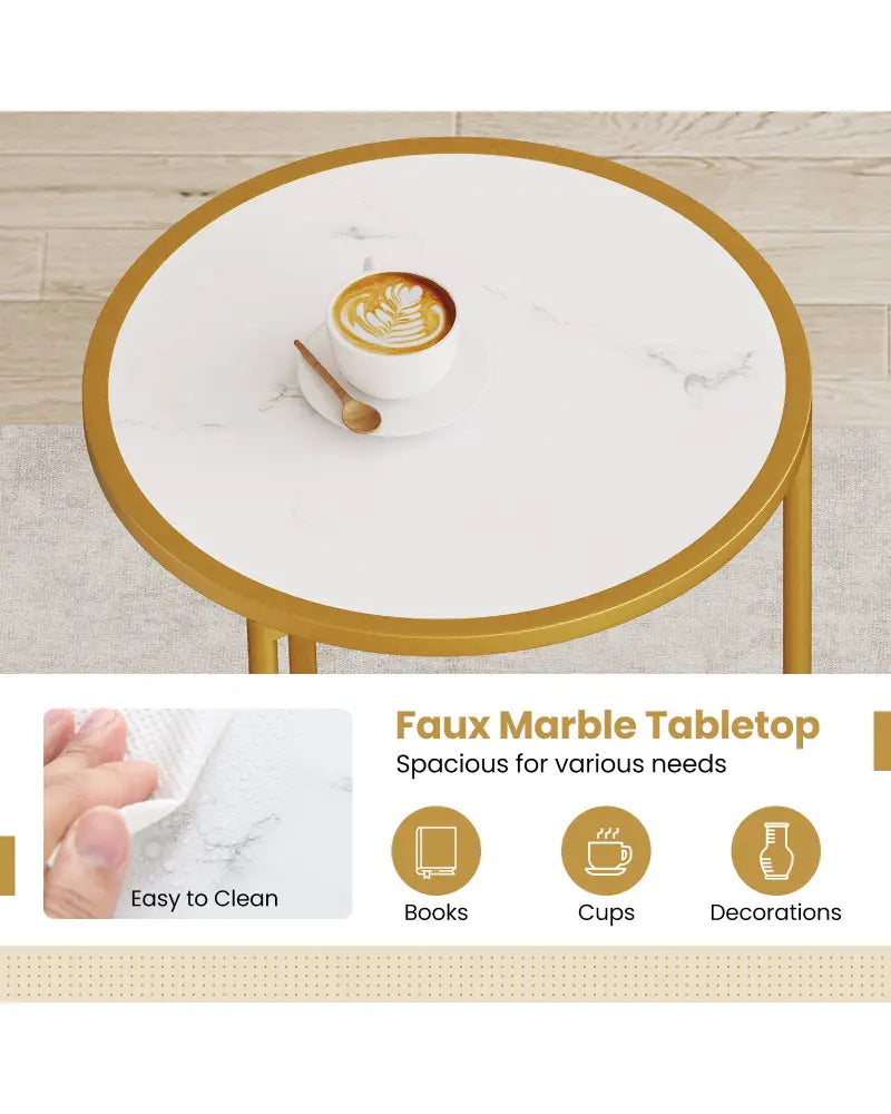 Round Nesting Table Set of 2 with Marble-like Tabletop-White - White - End & Side Tables