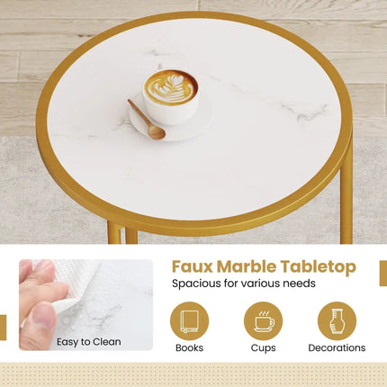 Round Nesting Table Set of 2 with Marble-like Tabletop-White - White - End & Side Tables
