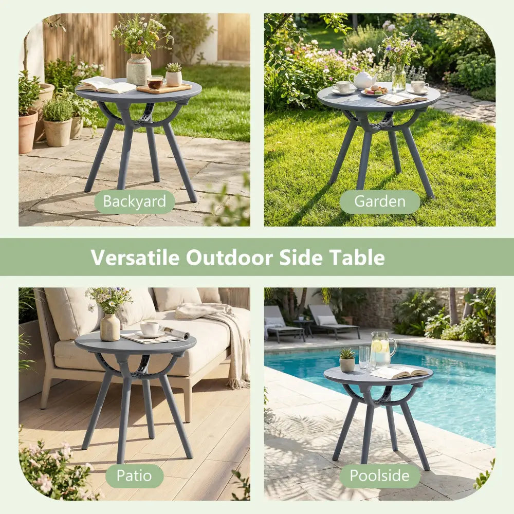 Round Patio Storage Side Table for Poolside and Balcony-1 piece - Gray - Patio Coffee Tables