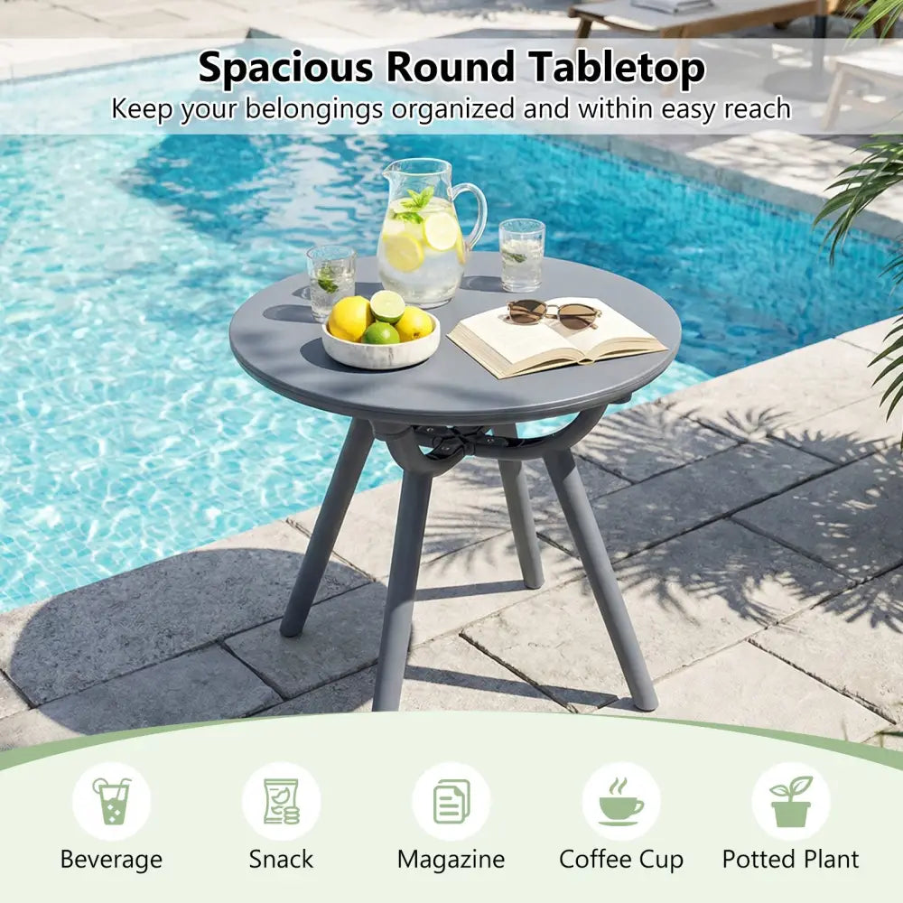 Round Patio Storage Side Table for Poolside and Balcony-1 piece - Gray - Patio Coffee Tables
