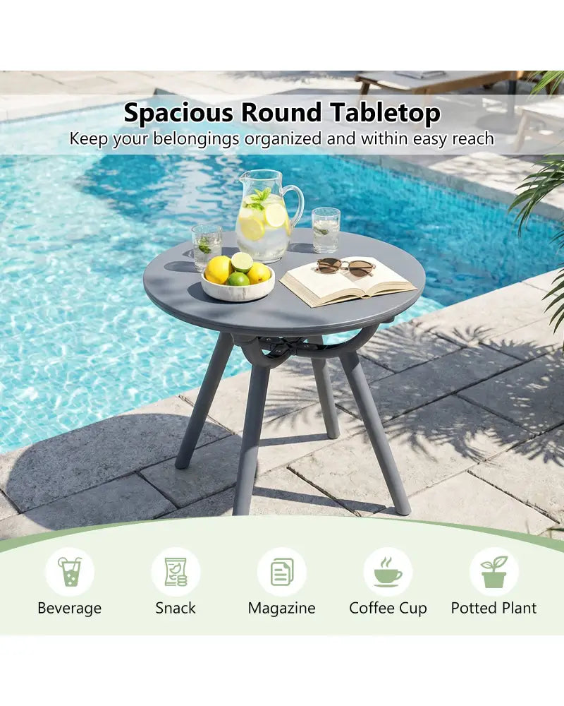 Round Patio Storage Side Table for Poolside and Balcony-1 piece - Gray - Patio Coffee Tables