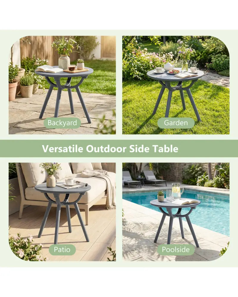 Round Patio Storage Side Table for Poolside and Balcony-set of 2 - Gray - Patio Coffee Tables