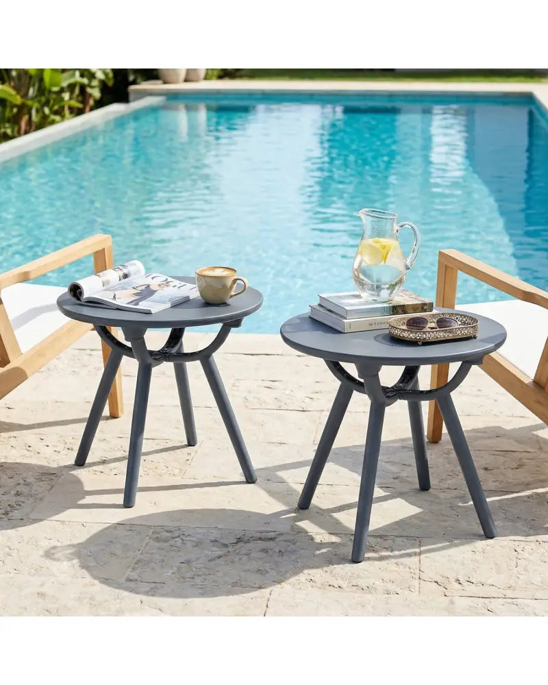 Round Patio Storage Side Table for Poolside and Balcony-set of 2 - Gray - Patio Coffee Tables