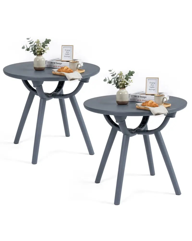 Round Patio Storage Side Table for Poolside and Balcony-set of 2 - Gray - Patio Coffee Tables
