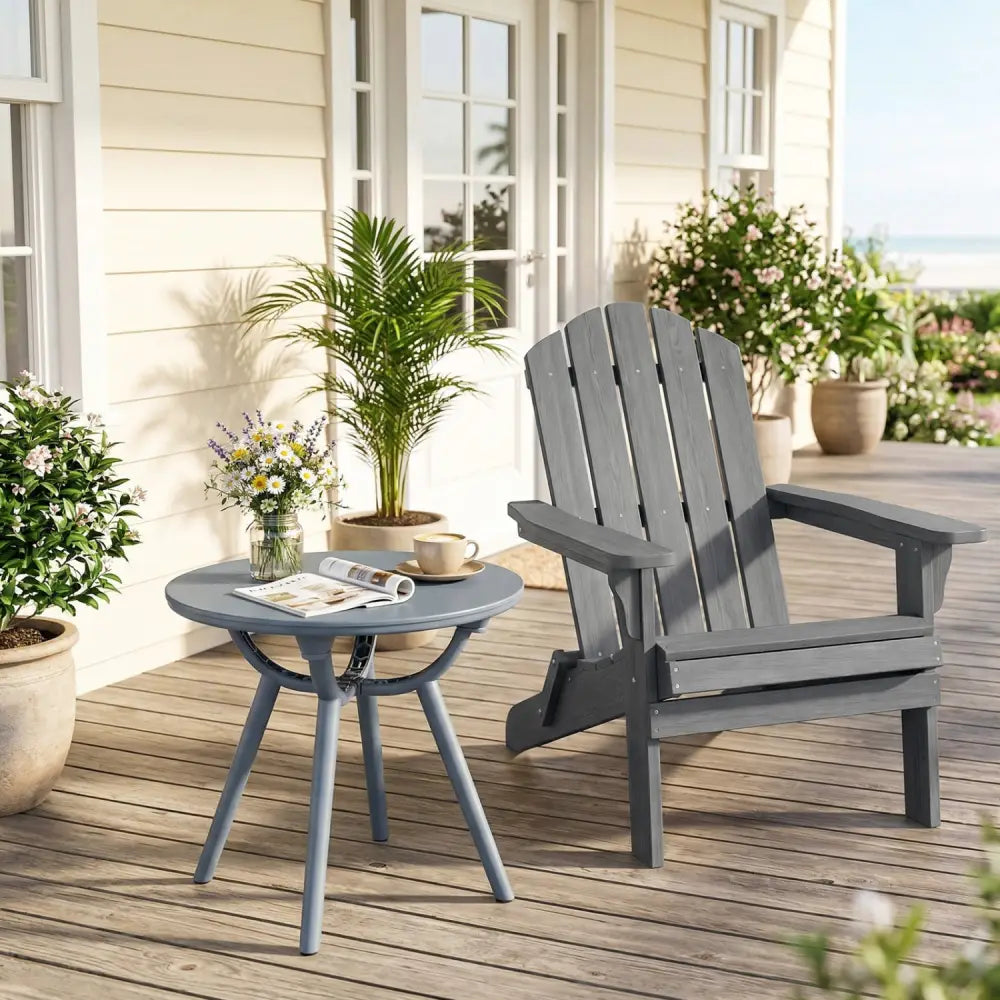 Round Patio Storage Side Table for Poolside and Balcony-set of 2 - Gray - Patio Coffee Tables