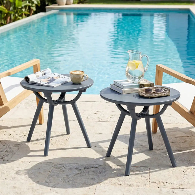 Round Patio Storage Side Table for Poolside and Balcony-set of 2 - Gray - Patio Coffee Tables