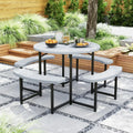 Round Picnic Table Bench Set with 4 Benches and Umbrella Hole for Patio Lawn-White - White - Picnic Tables