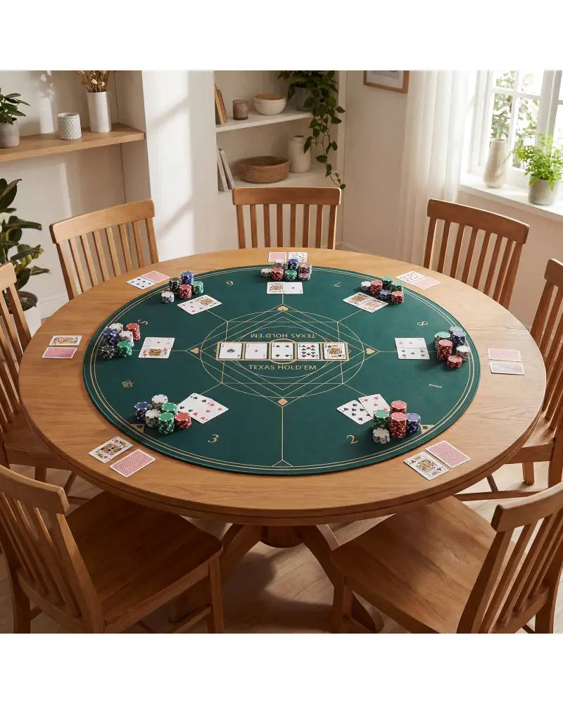 Round Poker Mat for Texas Hold’em 40 inch Portable Foldable Anti-Slip Rubber Base Table Layout-Green - Green - Game Room