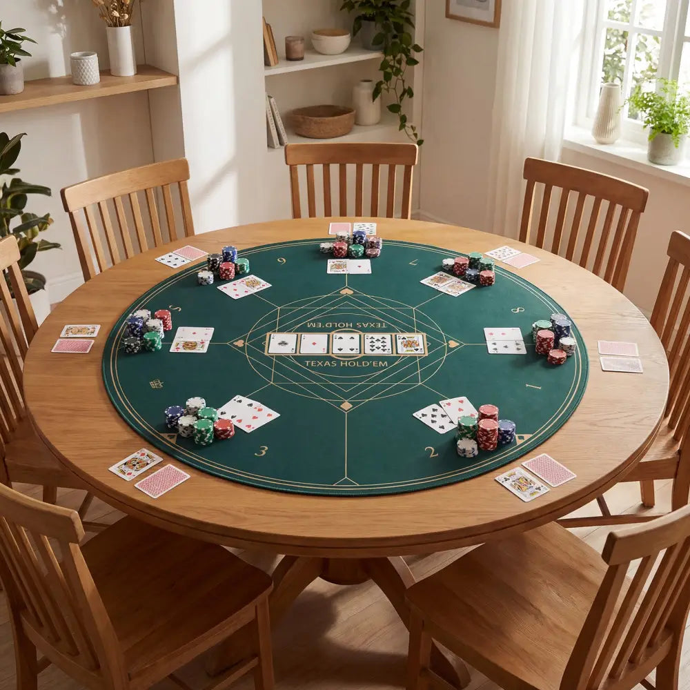 Round Poker Mat for Texas Hold’em 40 inch Portable Foldable Anti-Slip Rubber Base Table Layout-Green - Green - Game Room