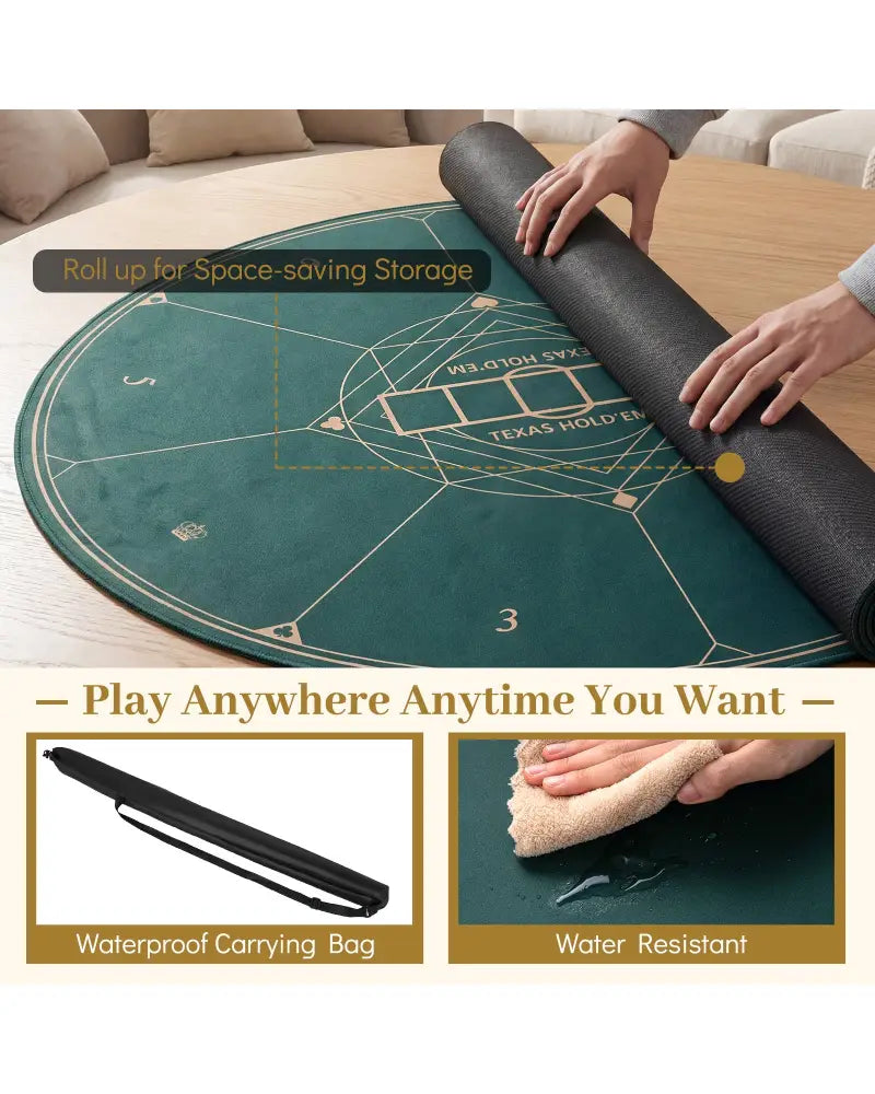 Round Poker Mat for Texas Hold’em 40 inch Portable Foldable Anti-Slip Rubber Base Table Layout-Green - Green - Game Room