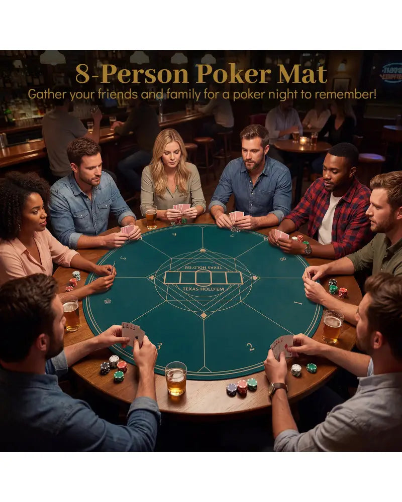 Round Poker Mat for Texas Hold’em 40 inch Portable Foldable Anti-Slip Rubber Base Table Layout-Green - Green - Game Room