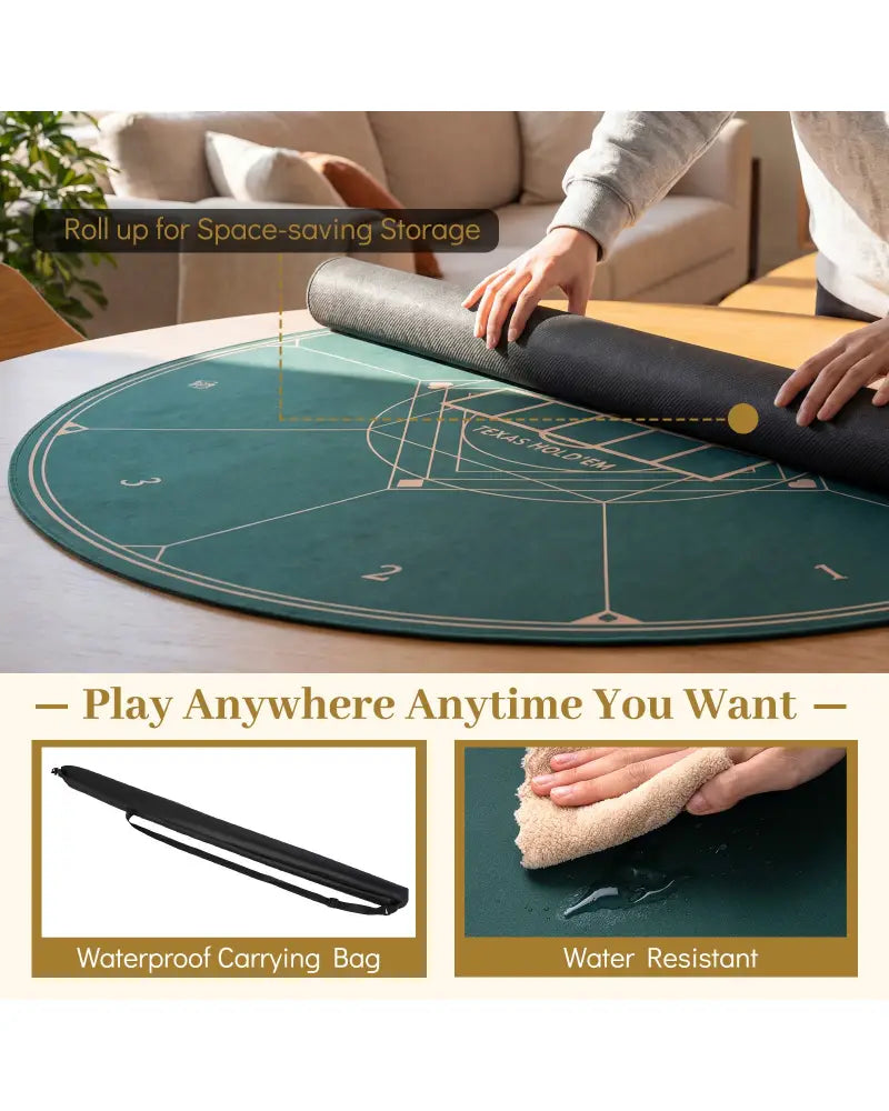 Round Poker Mat for Texas Hold’em 47’’ with Carrying Bag for 8-Player-Green - Green - Game Room