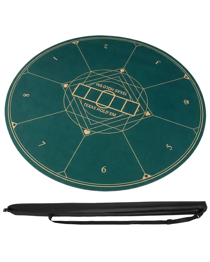 Round Poker Mat for Texas Hold’em 47’’ with Carrying Bag for 8-Player-Green - Green - Game Room
