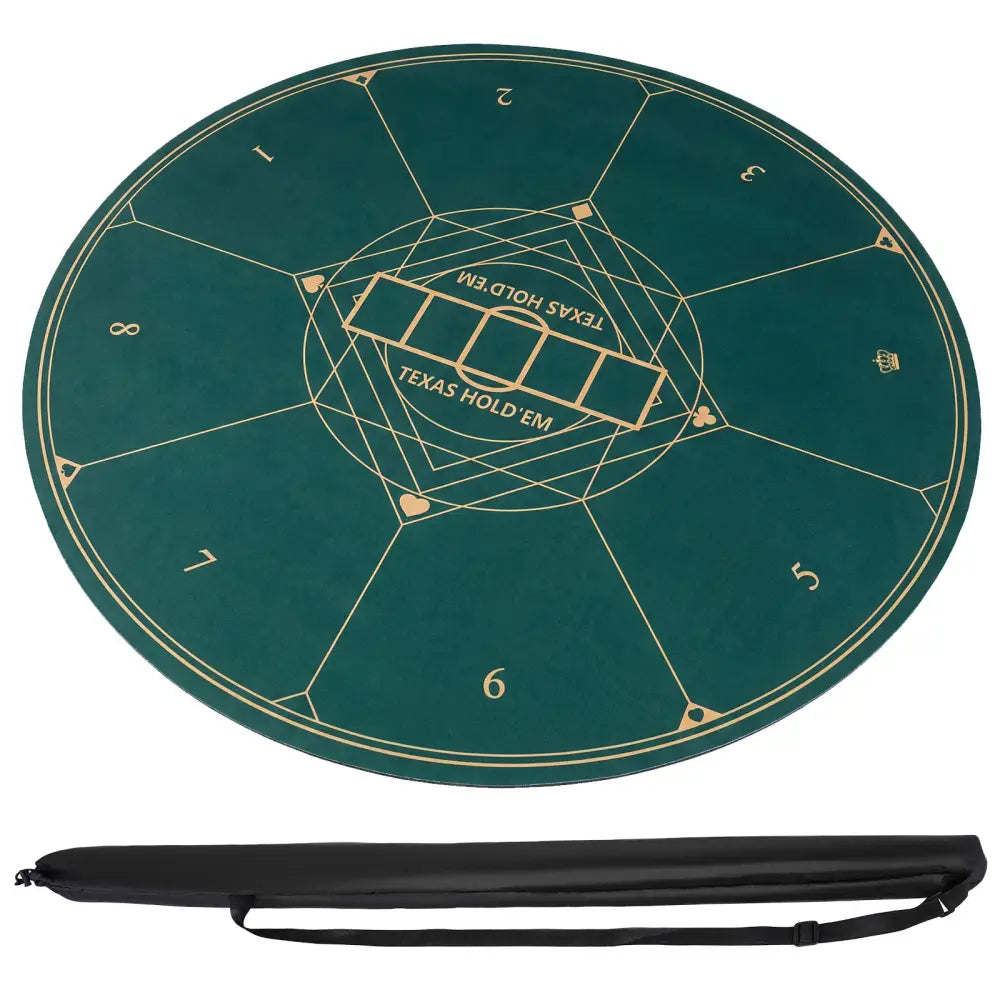 Round Poker Mat for Texas Hold’em 47’’ with Carrying Bag for 8-Player-Green - Green - Game Room
