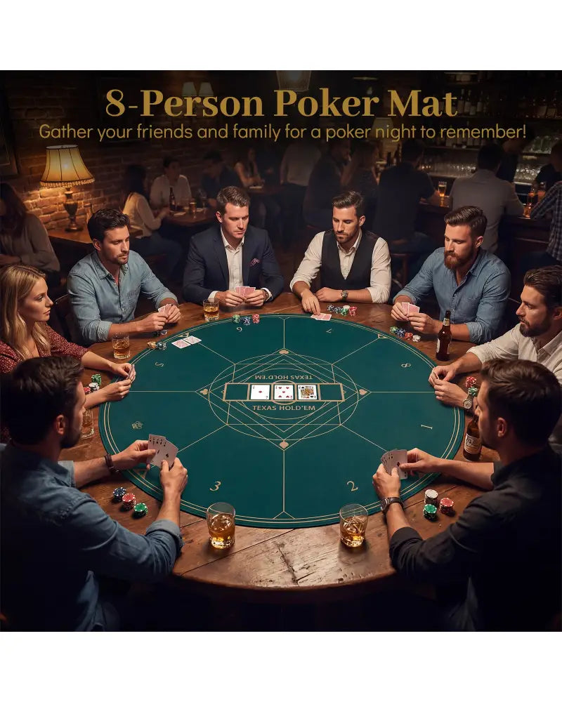 Round Poker Mat for Texas Hold’em 47’’ with Carrying Bag for 8-Player-Green - Green - Game Room