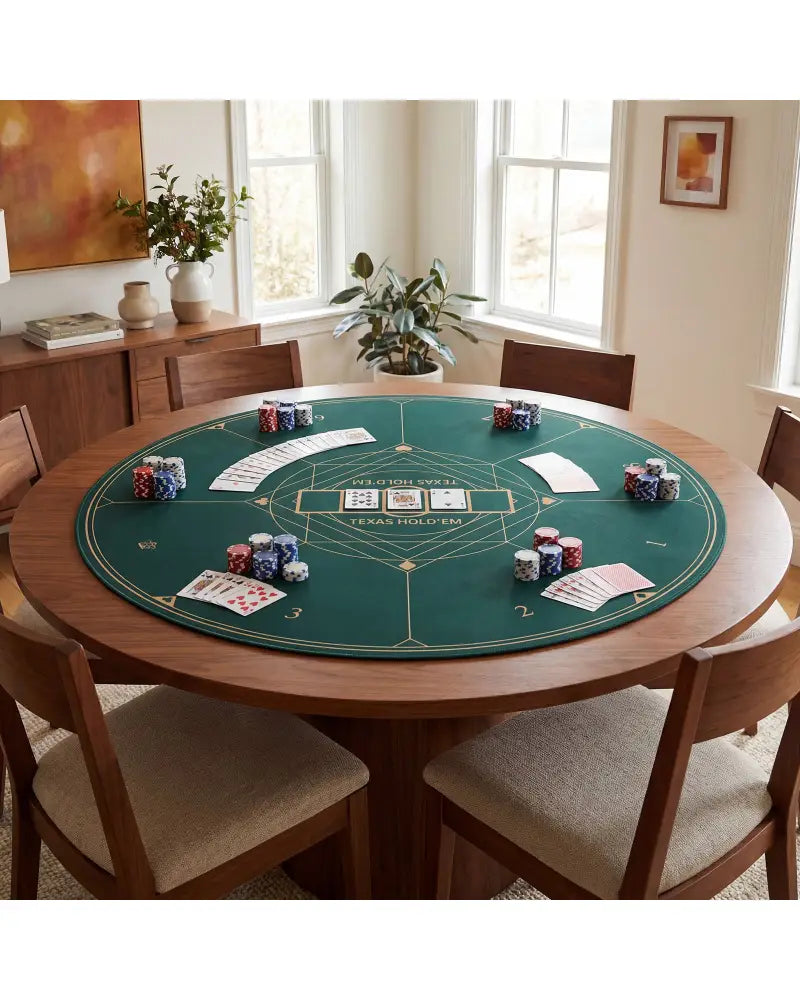 Round Poker Mat for Texas Hold’em 47’’ with Carrying Bag for 8-Player-Green - Green - Game Room