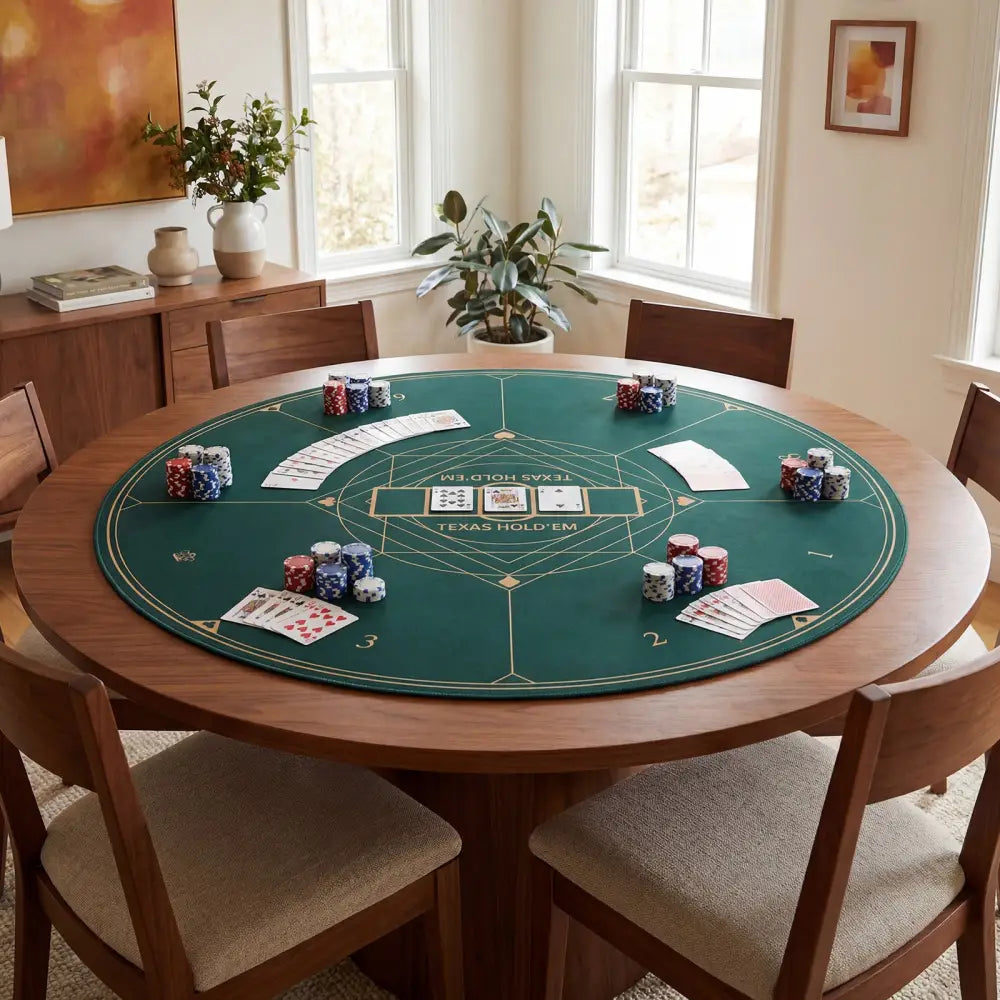 Round Poker Mat for Texas Hold’em 47’’ with Carrying Bag for 8-Player-Green - Green - Game Room