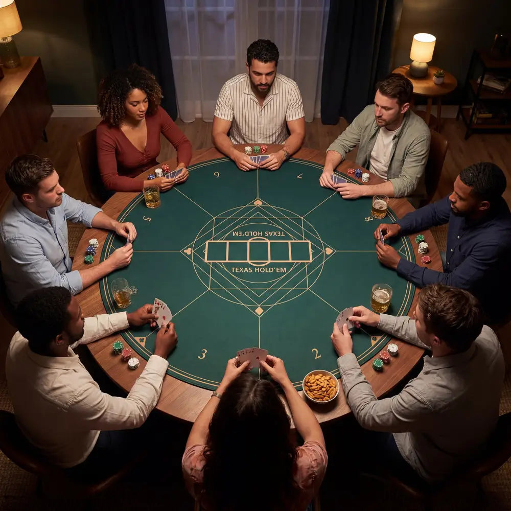 Round Poker Mat for Texas Hold’em 47’’ with Carrying Bag for 8-Player-Green - Green - Game Room