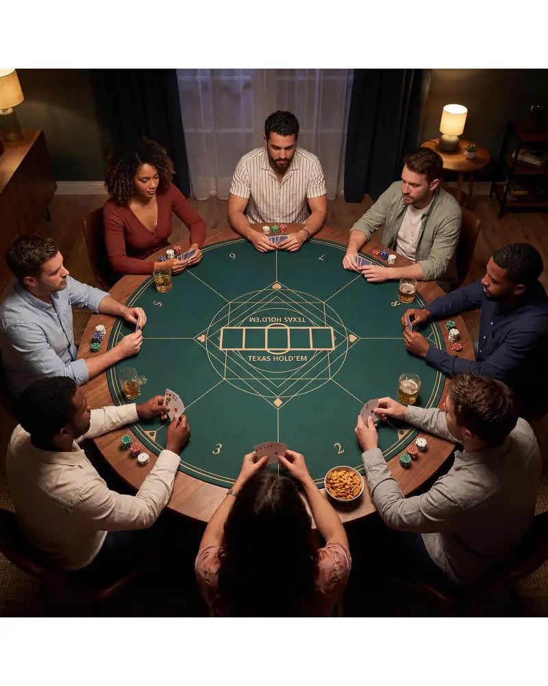Round Poker Mat for Texas Hold’em 47’’ with Carrying Bag for 8-Player-Green - Green - Game Room