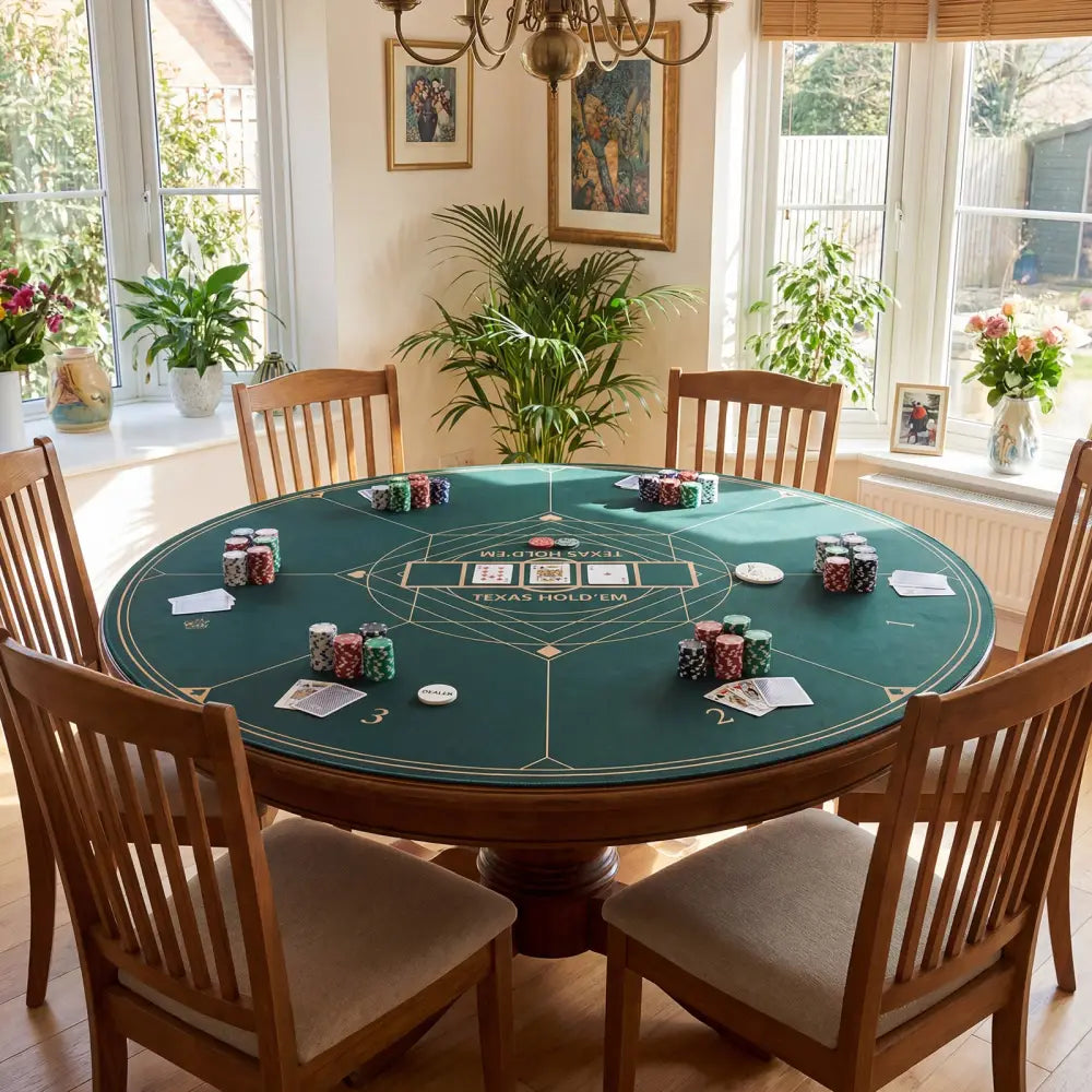 Round Poker Mat for Texas Hold’em 55 inch Portable Foldable Anti-Slip Rubber Base Table Layout-Green - Green - Game Room