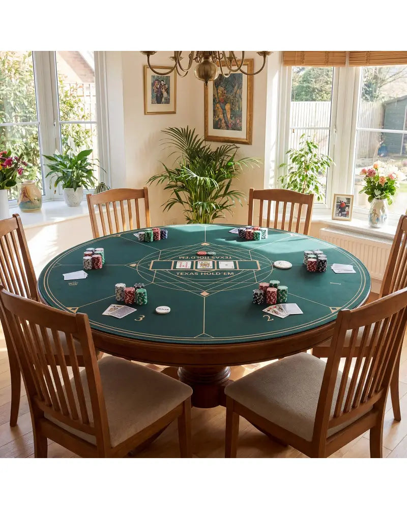 Round Poker Mat for Texas Hold’em 55 inch Portable Foldable Anti-Slip Rubber Base Table Layout-Green - Green - Game Room