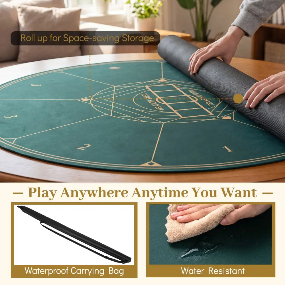Round Poker Mat for Texas Hold’em 55 inch Portable Foldable Anti-Slip Rubber Base Table Layout-Green - Green - Game Room