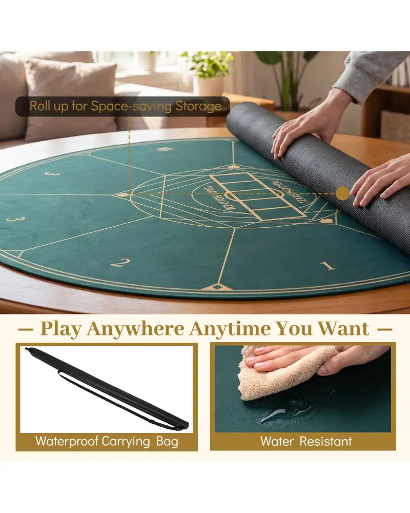 Round Poker Mat for Texas Hold’em 55 inch Portable Foldable Anti-Slip Rubber Base Table Layout-Green - Green - Game Room