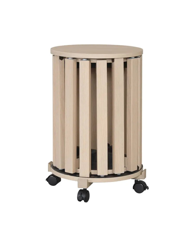 Round Portable Wood Nesting Stools with Locking Casters-Natural - Natural - Dining Chairs