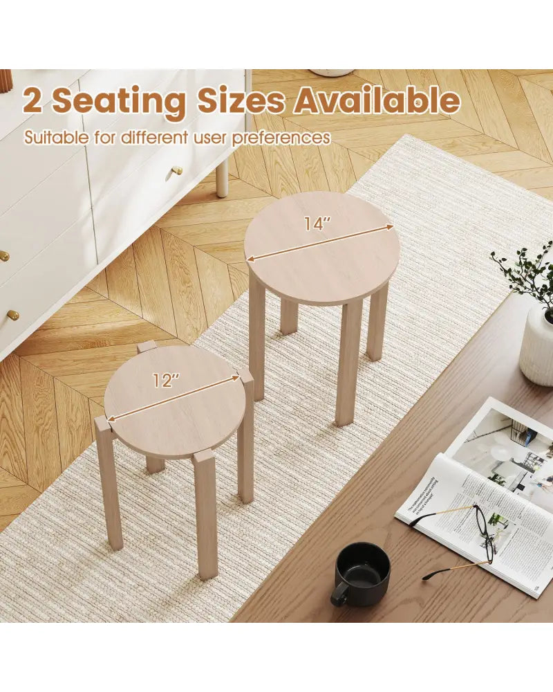 Round Portable Wood Nesting Stools with Locking Casters-Natural - Natural - Dining Chairs